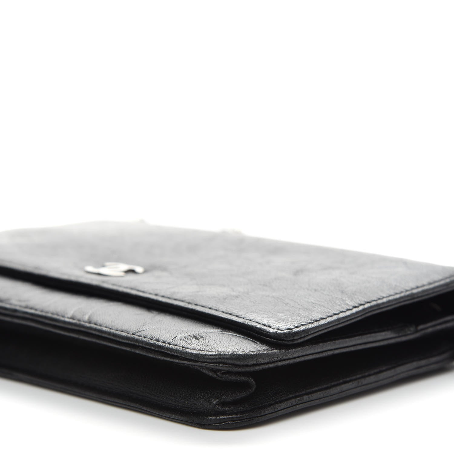 Chanel Lambskin Camellia Embossed Wallet on Chain WOC Black 10 of 11
