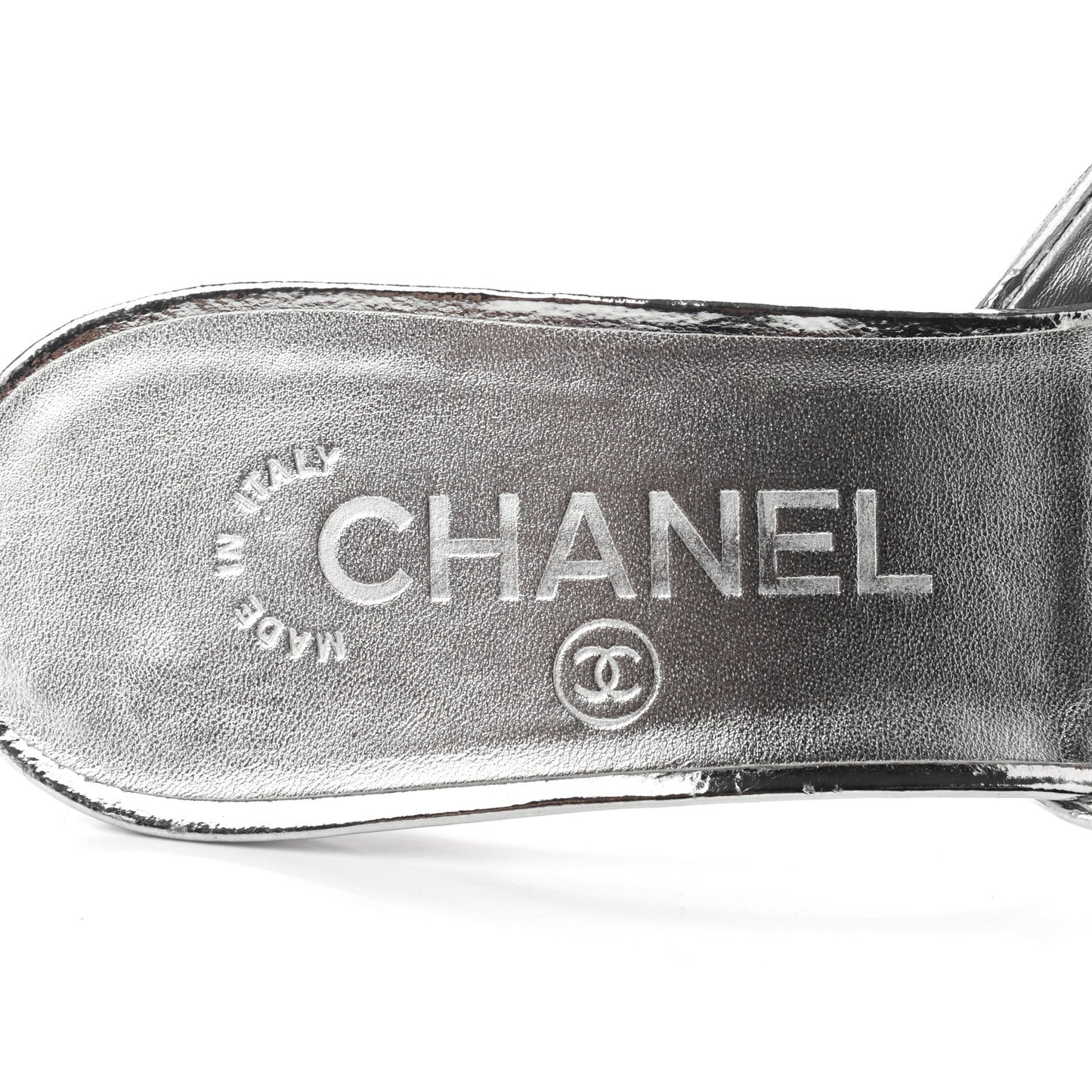 Metallic Goatskin CC Mules 36 Silver