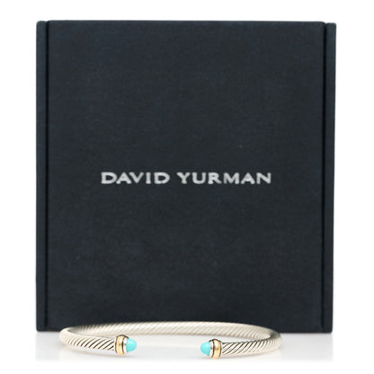 David Yurman Sterling Silver 18K Yellow Gold Turquoise 4mm Cable Classics Bracelet 2 of 5