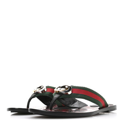 Gucci Nylon Calfskin Web GG Monogram Womens Thong Sandals 36.5 Green Red Cocoa 4 of 8