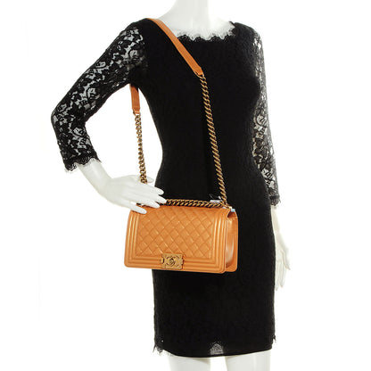 Chanel Iridescent Calfskin Quilted Medium Boy Flap Dark Gold 2 of 9