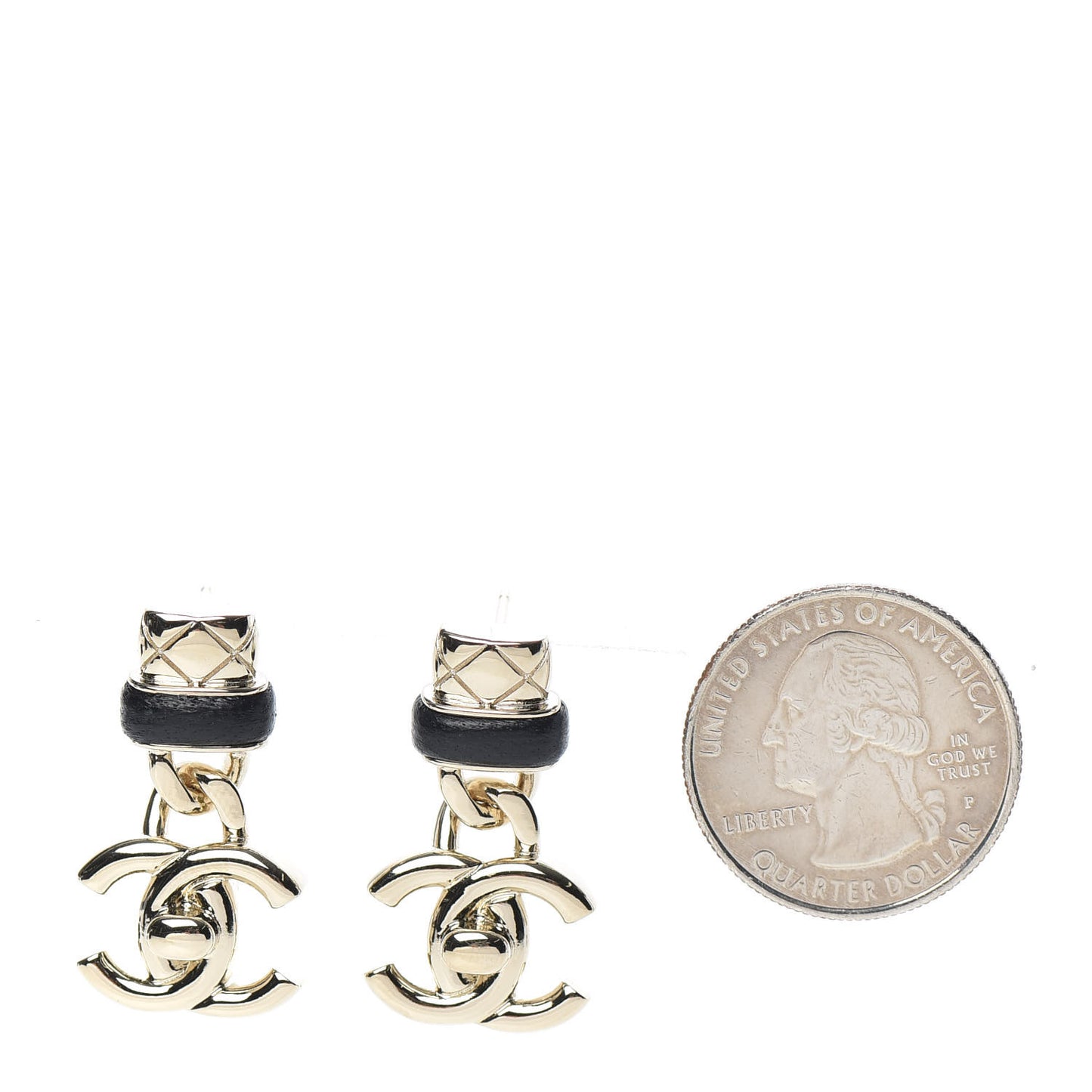 Lambskin CC Turnlock Drop Earrings Gold Black