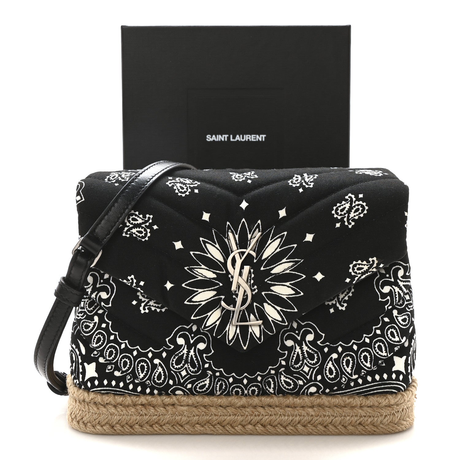 Saint Laurent Cotton Bandana Y Quilted Monogram Toy Loulou Crossbody Bag Black White 12 of 12