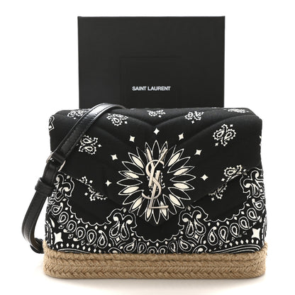 Saint Laurent Cotton Bandana Y Quilted Monogram Toy Loulou Crossbody Bag Black White 12 of 12