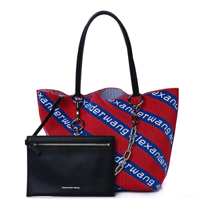 Alexander Wang Knit Jacquard Diagonal Logo Roxy Tote Red Blue 1 of 10