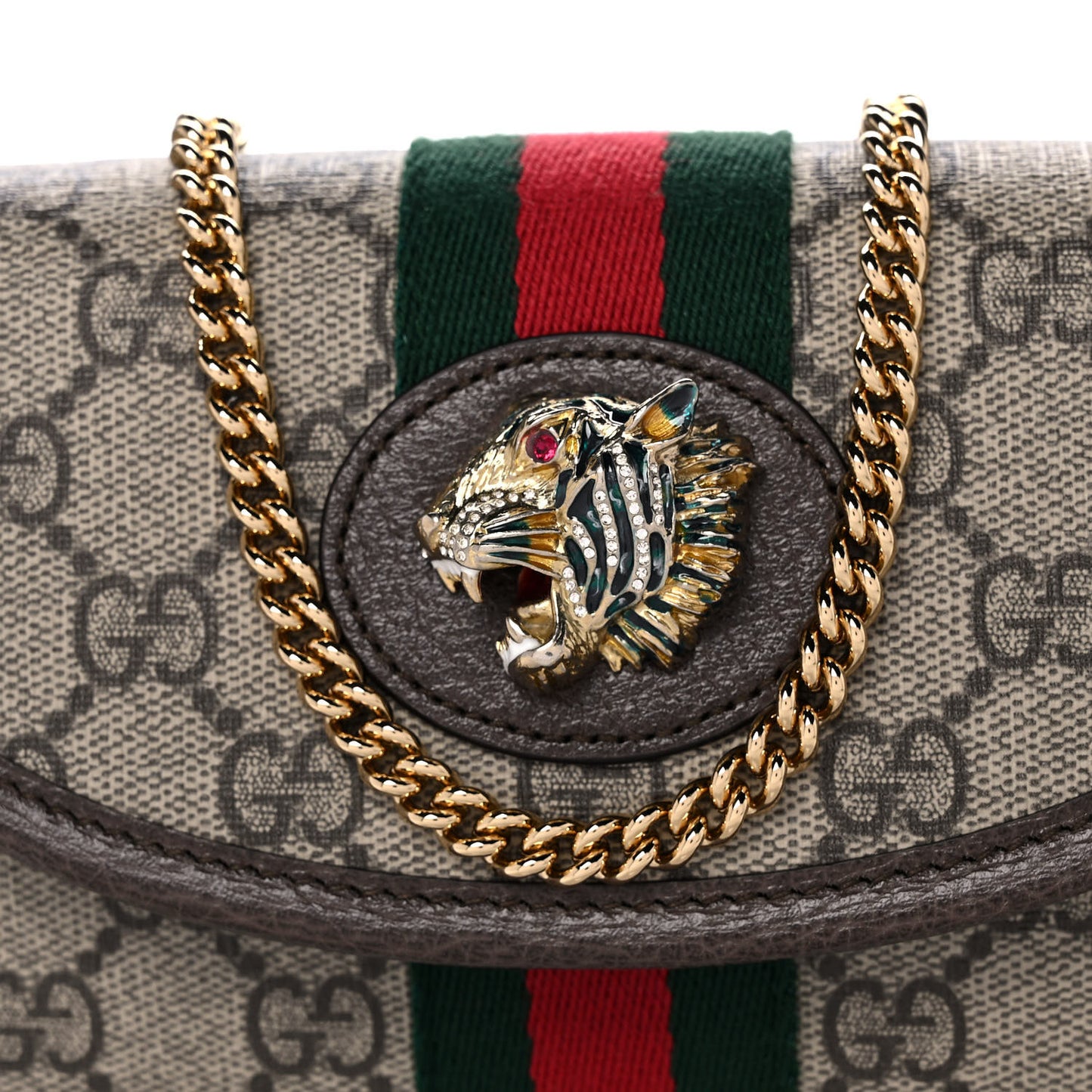 GG Supreme Monogram Web Mini Rajah Slim Flap Shoulder Bag Beige New Acero