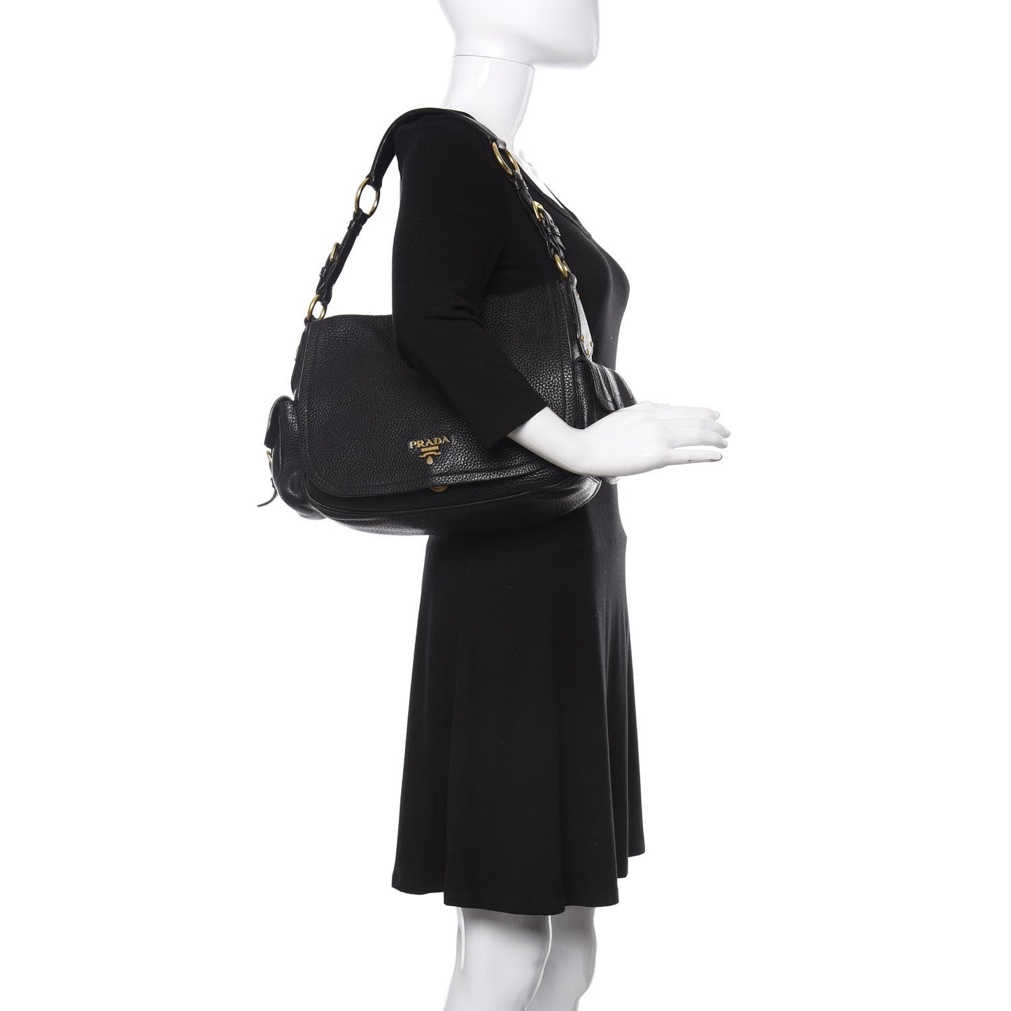 Vitello Daino Shoulder Flap Bag Black