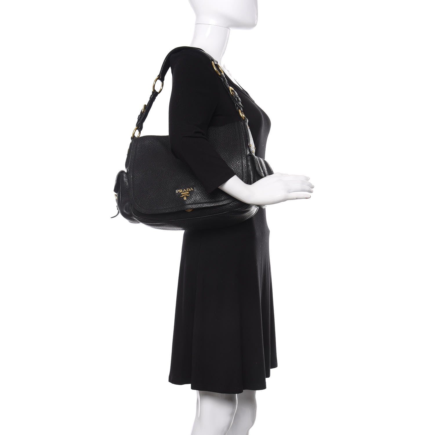 Prada Vitello Daino Shoulder Flap Bag Black 2 of 9