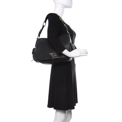 Prada Vitello Daino Shoulder Flap Bag Black 2 of 9