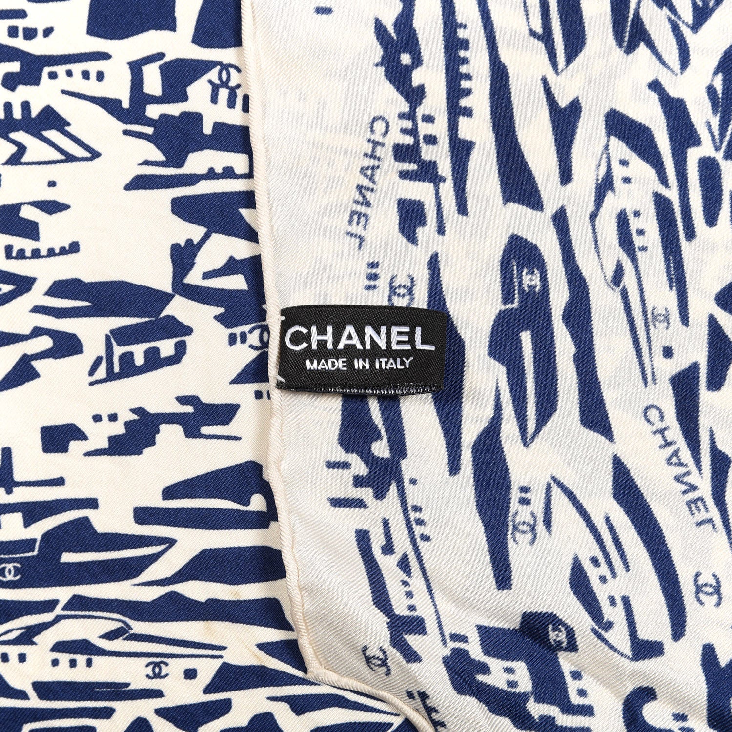 Chanel Silk Twill Hair Scarf Navy Blue White 3 of 5