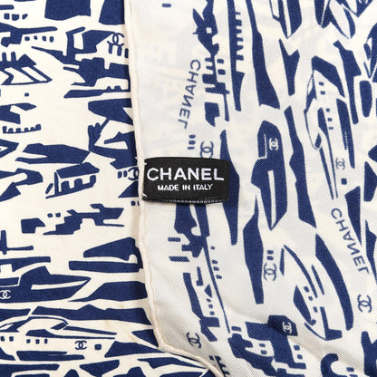 Chanel Silk Twill Hair Scarf Navy Blue White 3 of 5