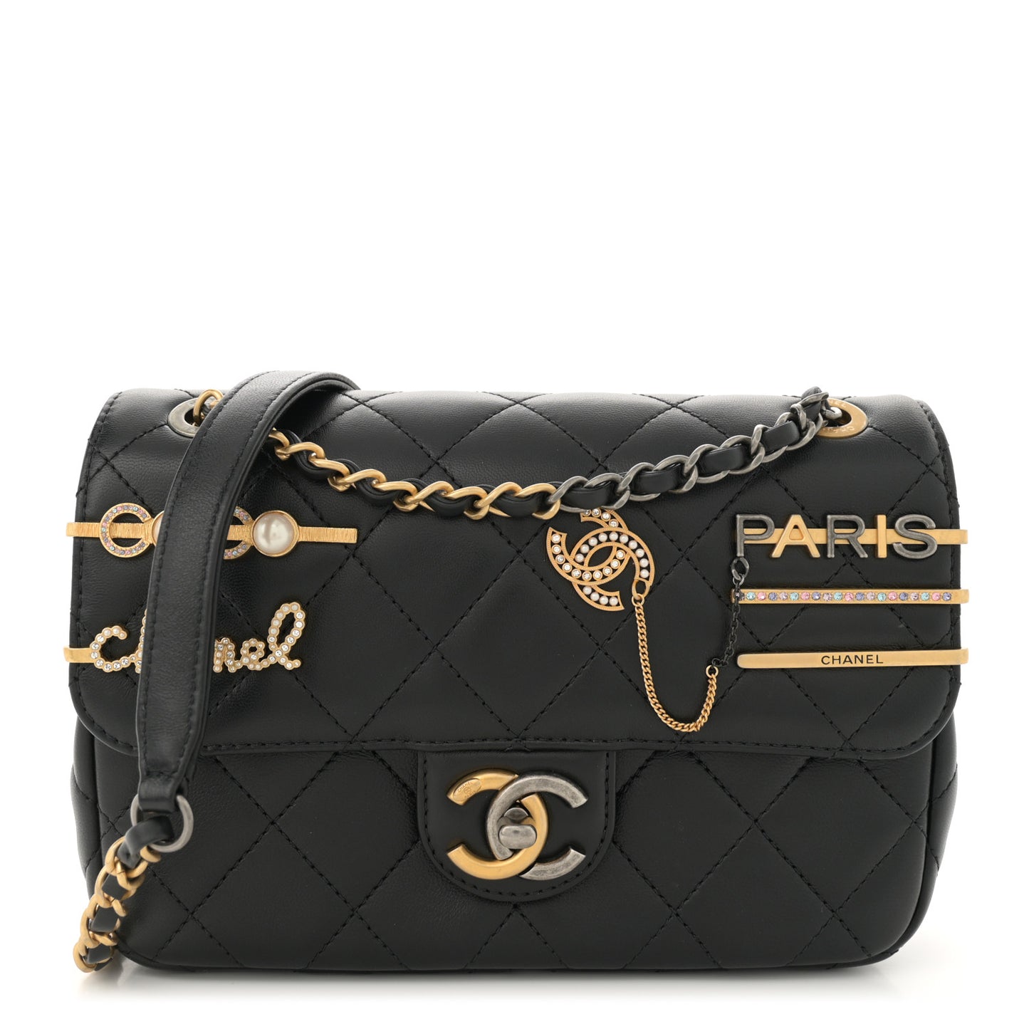 Lambskin Quilted Small Coco Clips Single Flap Black