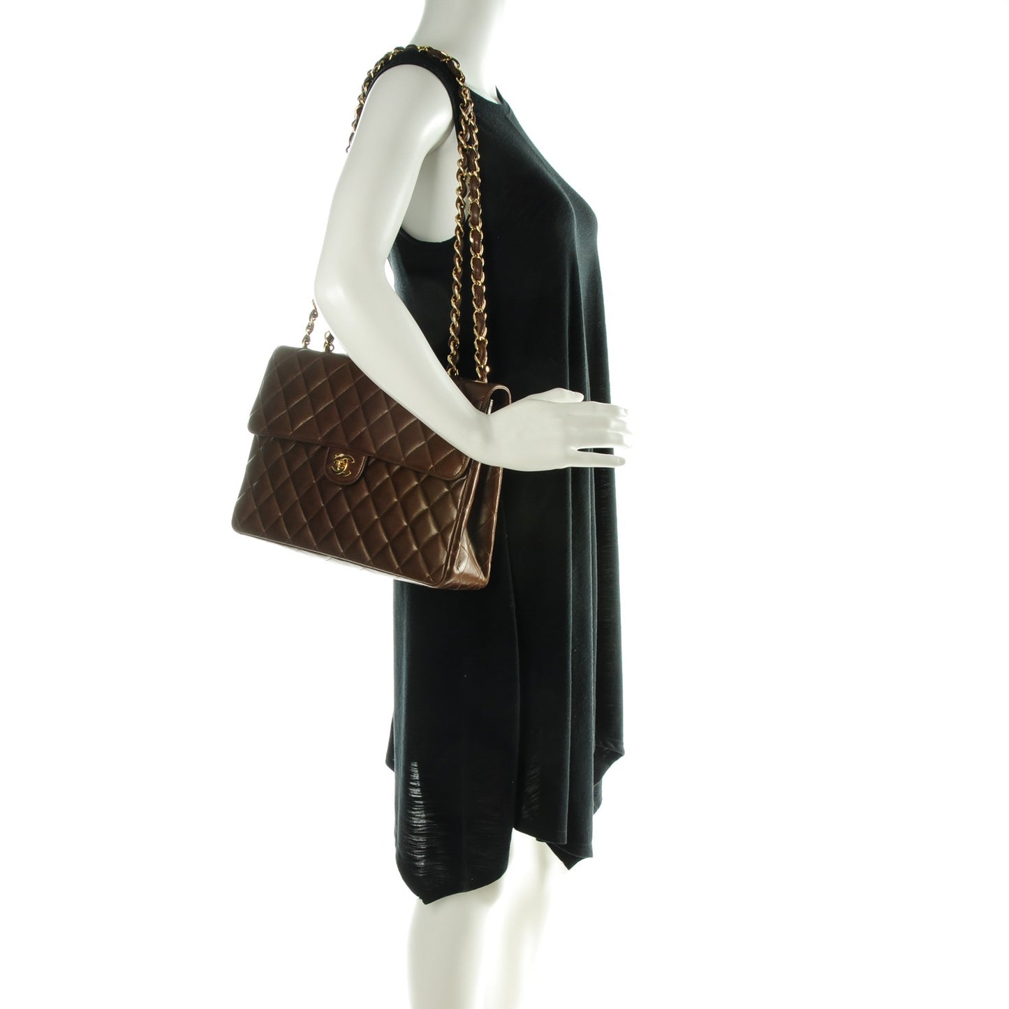 Lambskin Quilted Jumbo Single Flap Brown