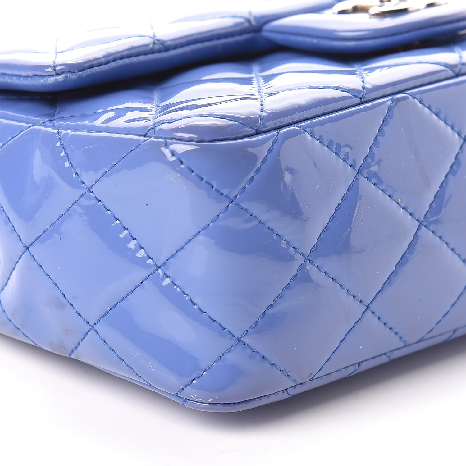 Chanel Patent Calfskin Quilted Mini Rectangular Flap Blue 9 of 14