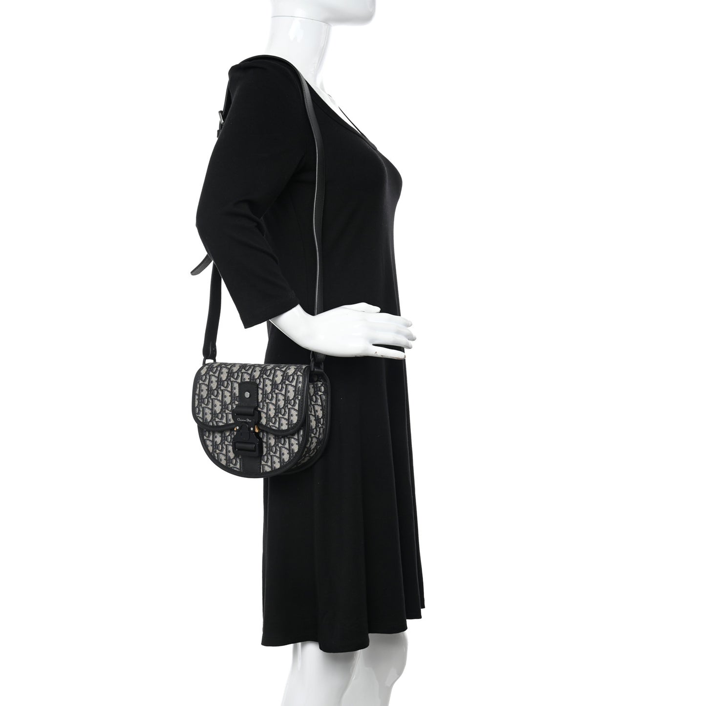 Oblique Grained Calfskin Mini Gallop Bag With Strap Black Beige