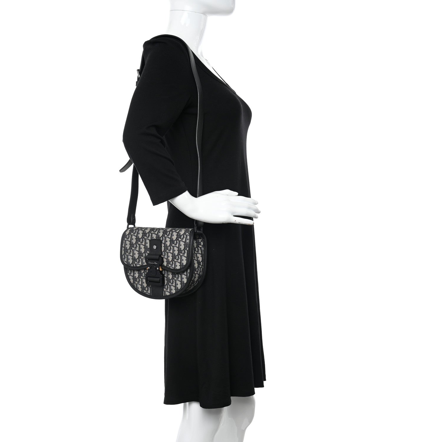 Christian Dior Oblique Grained Calfskin Mini Gallop Bag With Strap Black Beige 2 of 11