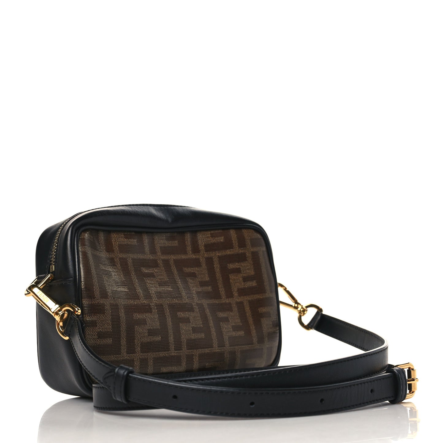 Glazed Fabric Vitello Century FF 1974 Stamp Patch Mini Camera Case Mogano Panna Black