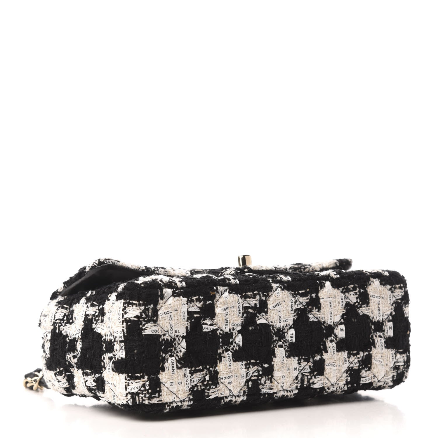 Chanel Tweed Quilted Mini Rectangular Flap Black Ecru White 4 of 9
