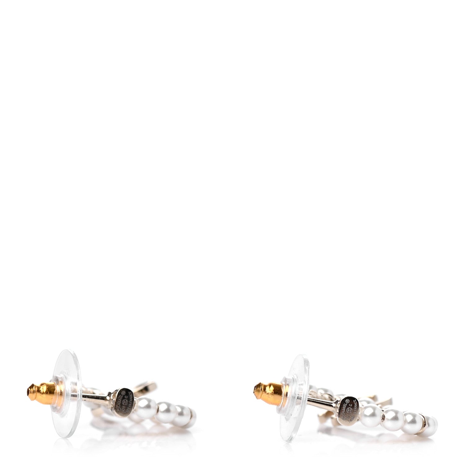 Chanel Pearl Charms CC Hoop Earrings Gold 3 of 4