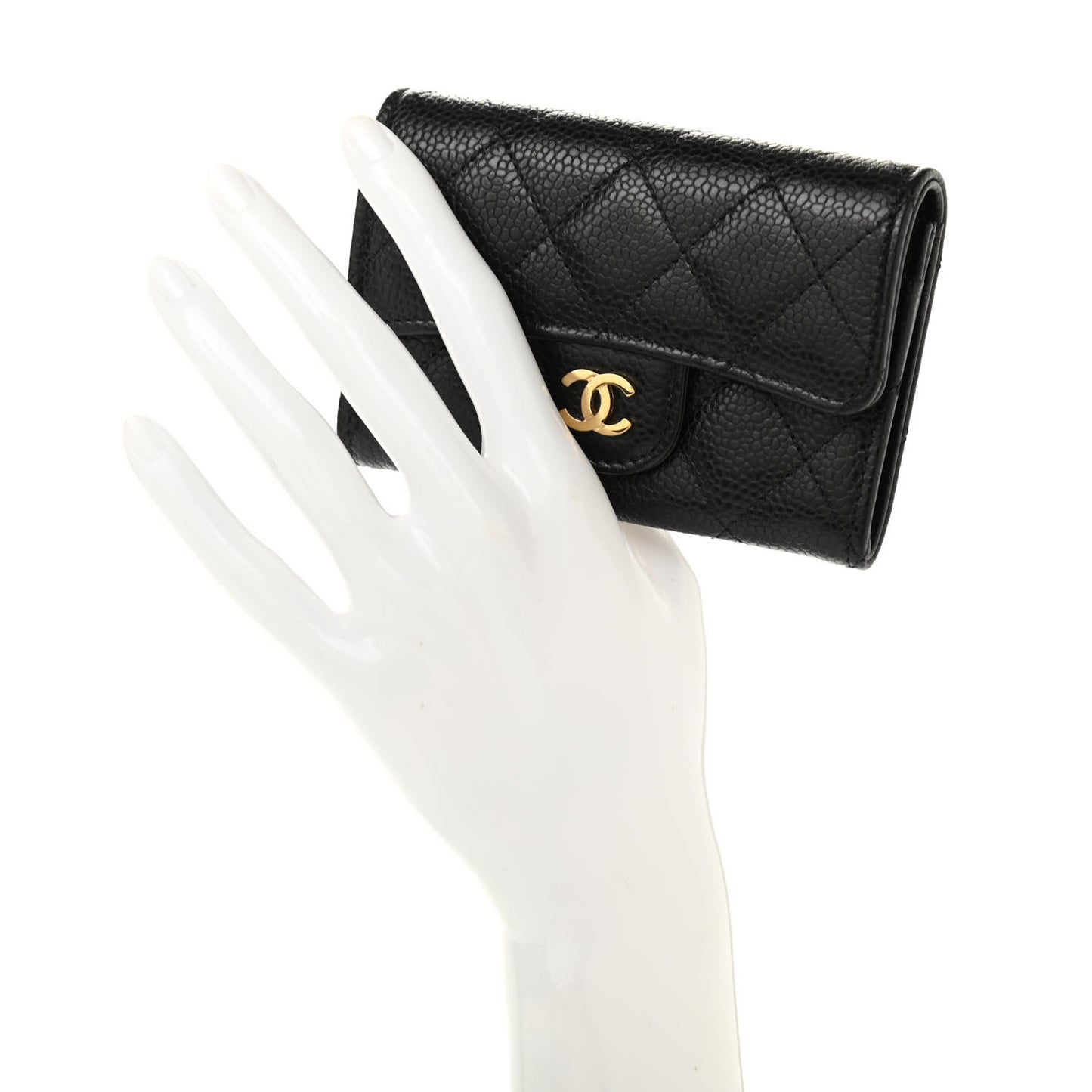 Caviar Quilted Flap Card Holder Black