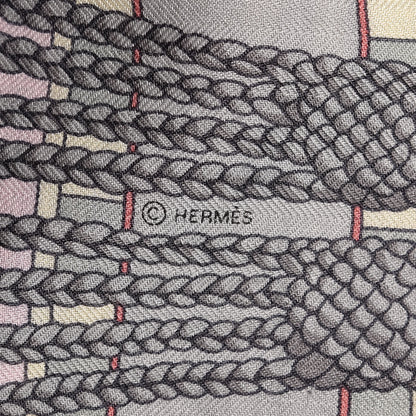 Hermes Cashmere Silk Sangles En Zigzag Shawl 140 Rose Nacre Bleu Brique 7 of 7
