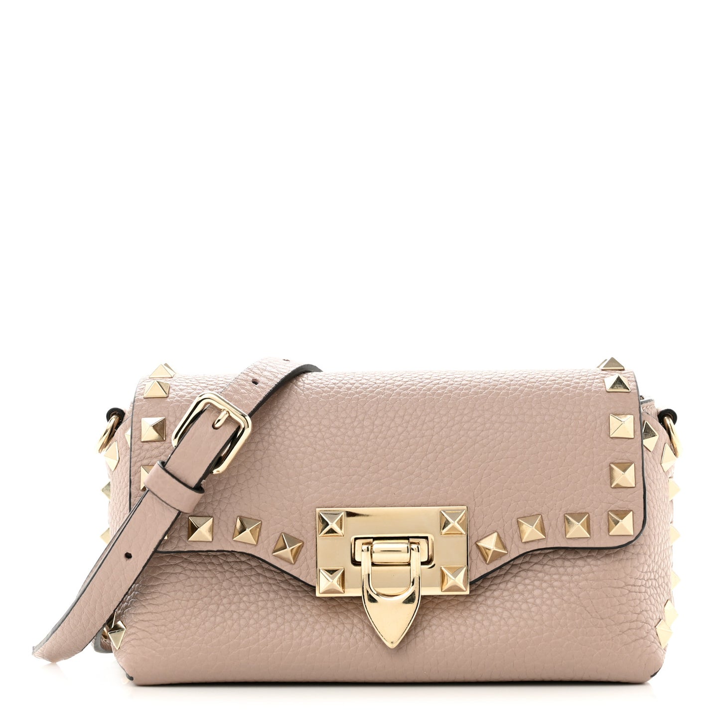 Pebbled Calfskin Mini Rockstud Crossbody Bag Poudre