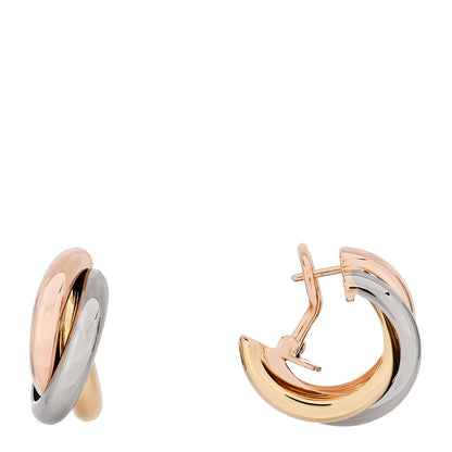 Cartier 18K Pink Yellow White Gold Classic Trinity Hoop Earrings 1 of 6