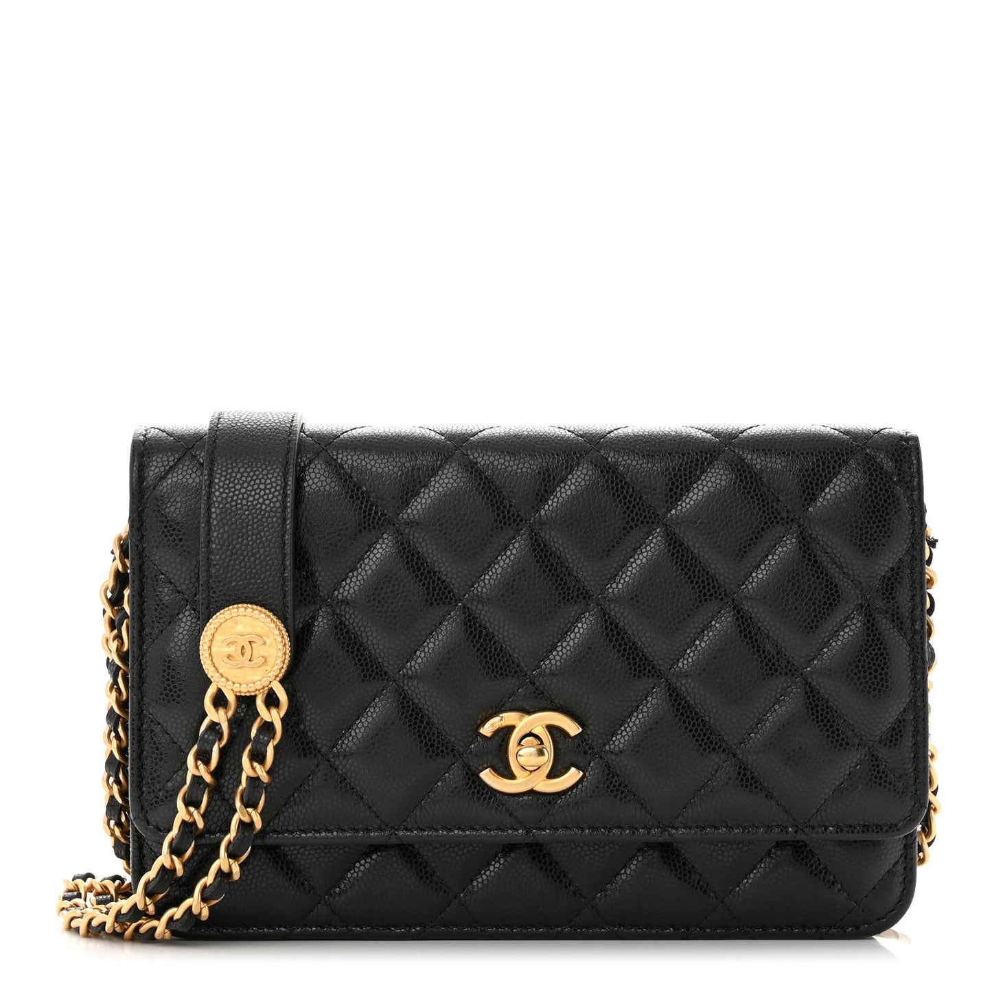 Caviar Quilted Twist Your Buttons Wallet On Chain WOC Black