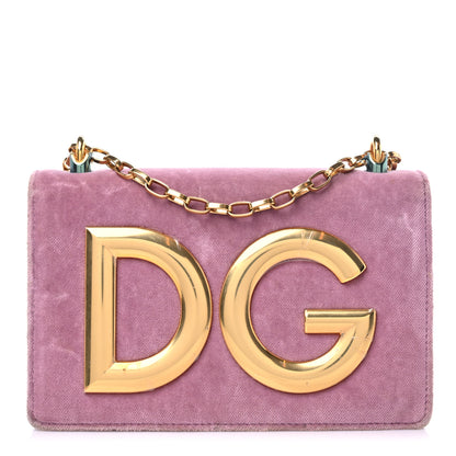 Dolce & Gabbana Velvet Lizard Calfskin Embossed DG Shoulder Bag Pink 1 of 12