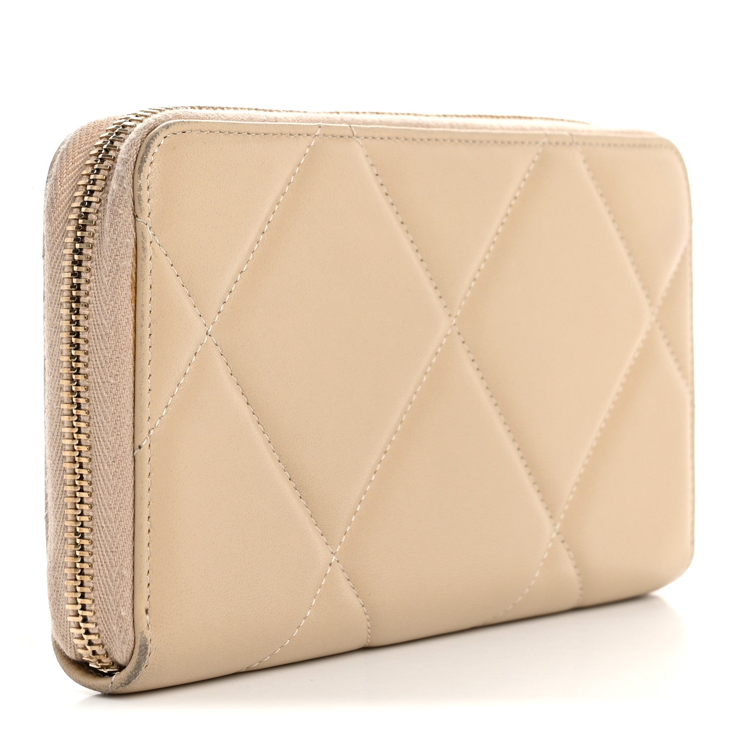 Chanel Shiny Goatskin Quilted 19 Long Zipped Around Wallet Beige 3 of 14