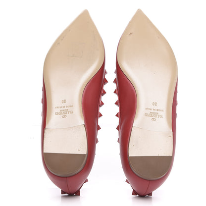 Valentino Garavani Calfskin Lacquered Monochrome Rockstud Ballerina Flats 38 Rosso Valentino 5 of 10