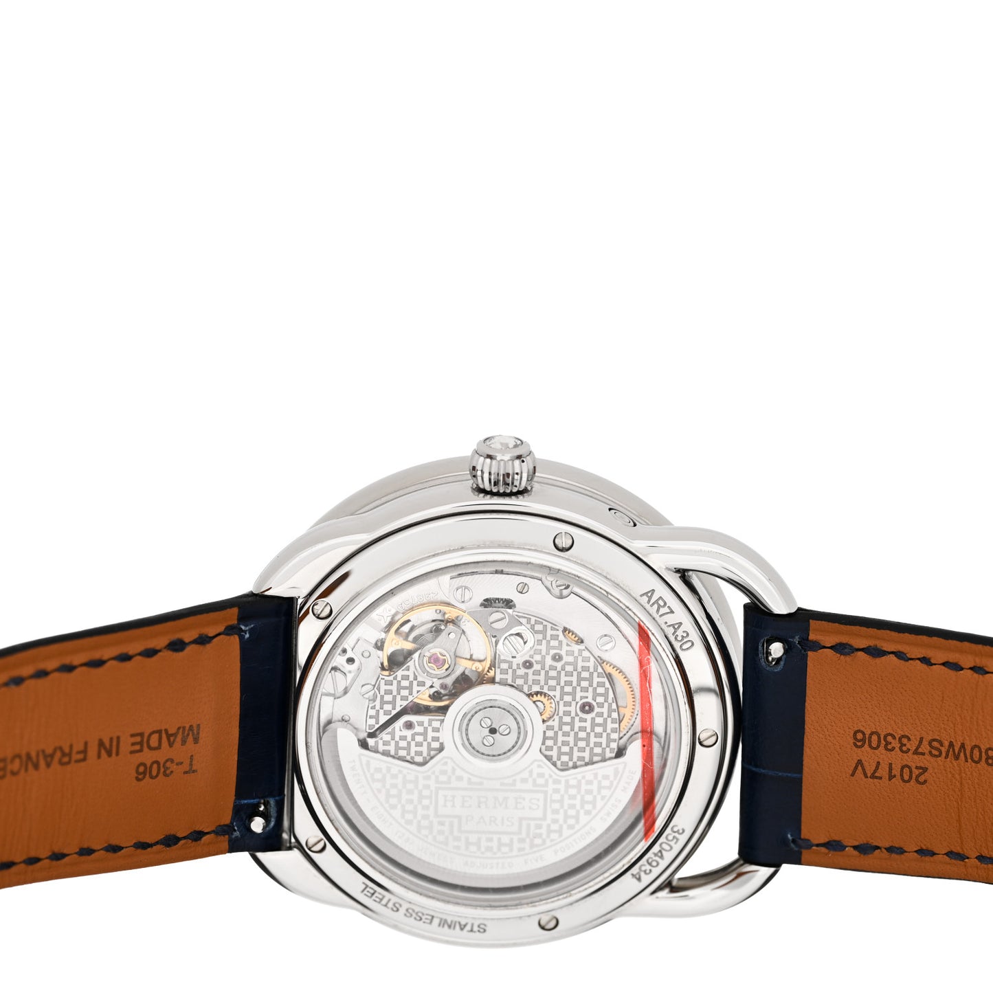Stainless Steel Alligator Diamond Blue Sapphire Mother of Pearl 38mm Arceau Petite Lune Automatic Watch Bleu Saphir