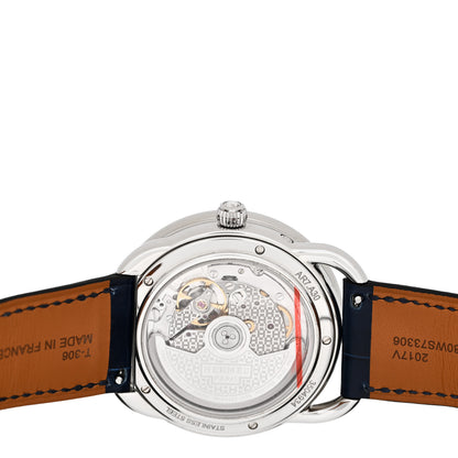 Hermes Stainless Steel Alligator Diamond Blue Sapphire Mother of Pearl 38mm Arceau Petite Lune Automatic Watch Bleu Saphir 4 of 7