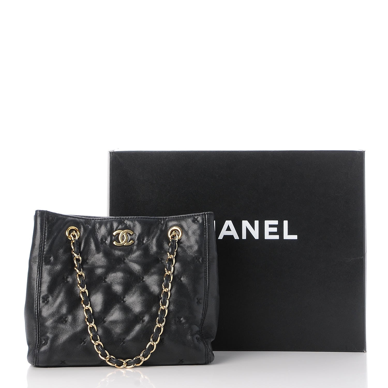 Chanel Lambskin Cross Stitch Shopper Tote Black 8 of 8