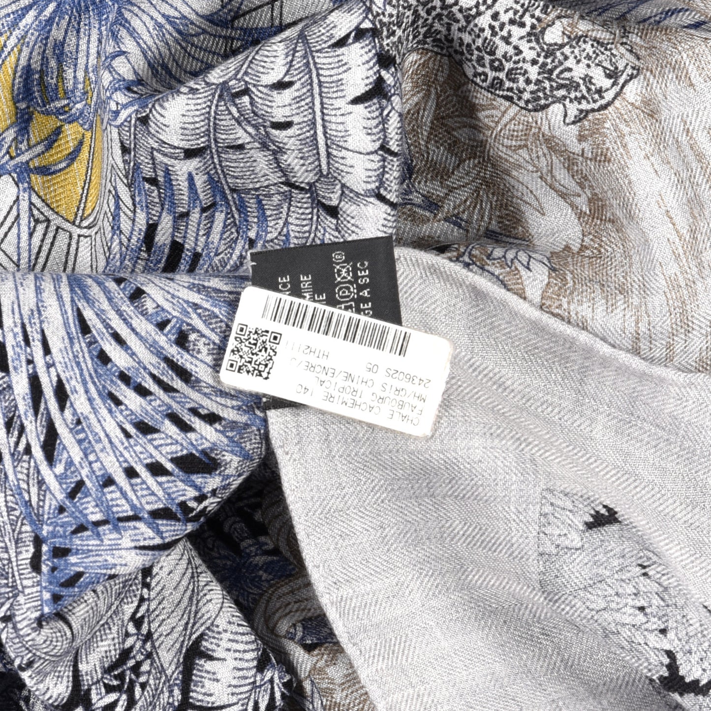 Cashmere Silk Faubourg Tropical Shawl 140 Gris Chine Encre