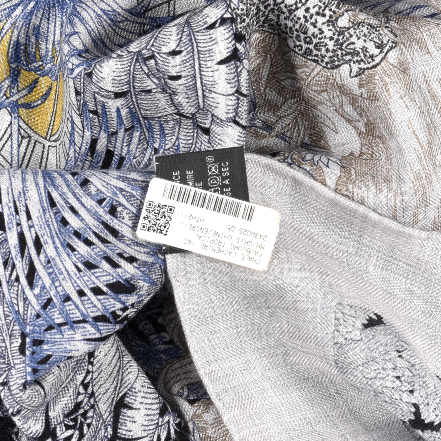 Hermes Cashmere Silk Faubourg Tropical Shawl 140 Gris Chine Encre 8 of 8
