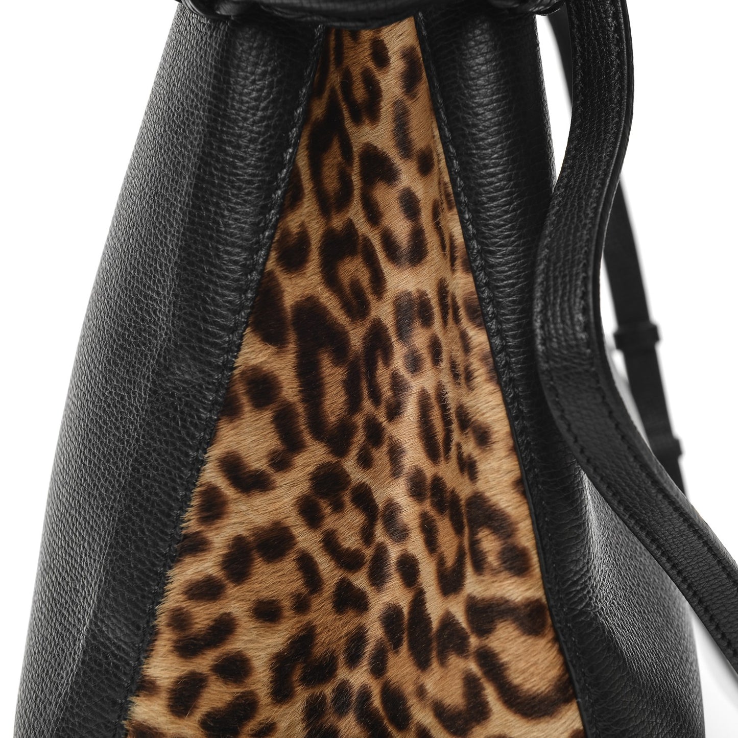 Grainy Calfskin Leopard Print Medium Banner Tote Black