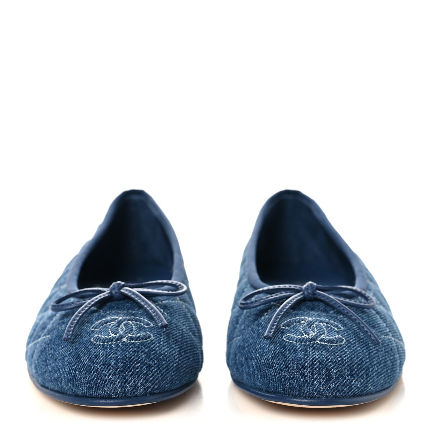 Washed Denim Quilted Cap Toe CC Ballerina Flats 39 Blue