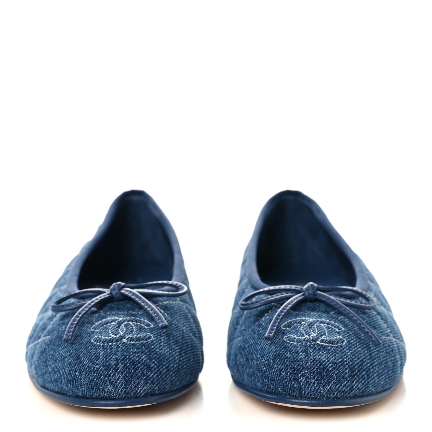 Chanel Washed Denim Quilted Cap Toe CC Ballerina Flats 39 Blue 3 of 10