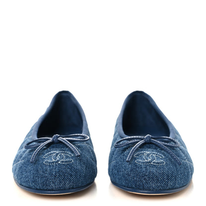 Chanel Washed Denim Quilted Cap Toe CC Ballerina Flats 39 Blue 3 of 10