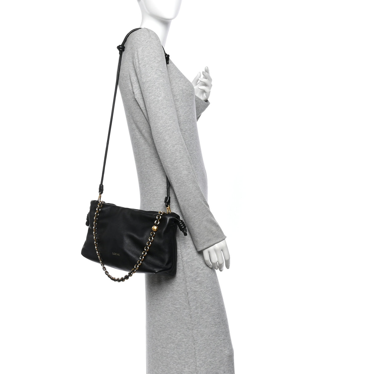Loewe Mellow Nappa Medium Donut Chain Flamenco Knot Clutch Black 2 of 11