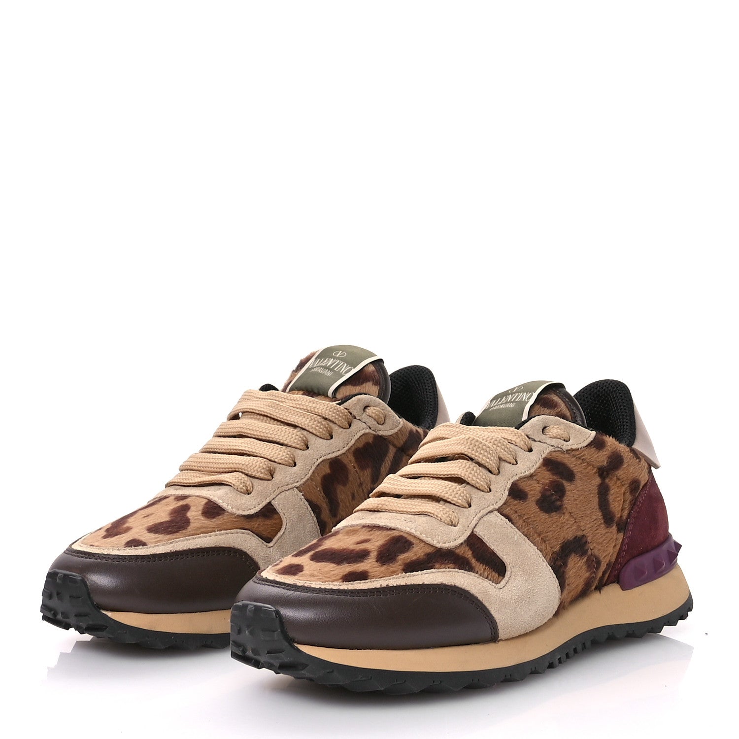 Valentino Garavani Calf Hair Suede Leopard Print Womens Rockrunner Sneakers 37.5 Multicolor 4 of 8