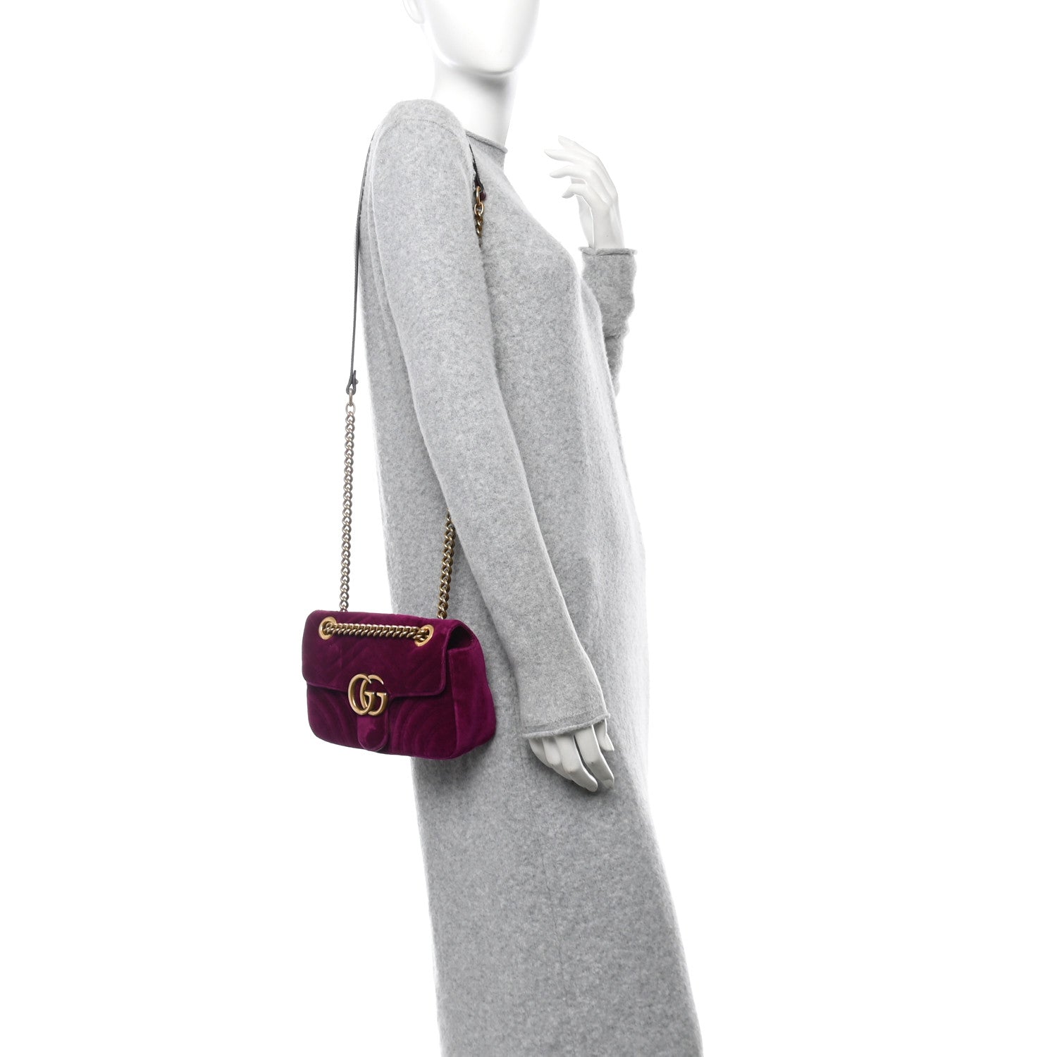 Gucci Velvet Matelasse Mini GG Marmont Shoulder Bag Fuchsia Violet Cyclamen 2 of 10