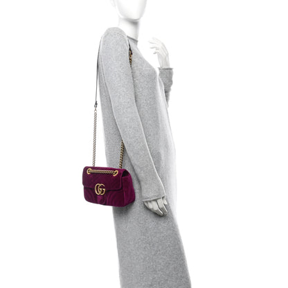 Gucci Velvet Matelasse Mini GG Marmont Shoulder Bag Fuchsia Violet Cyclamen 2 of 10