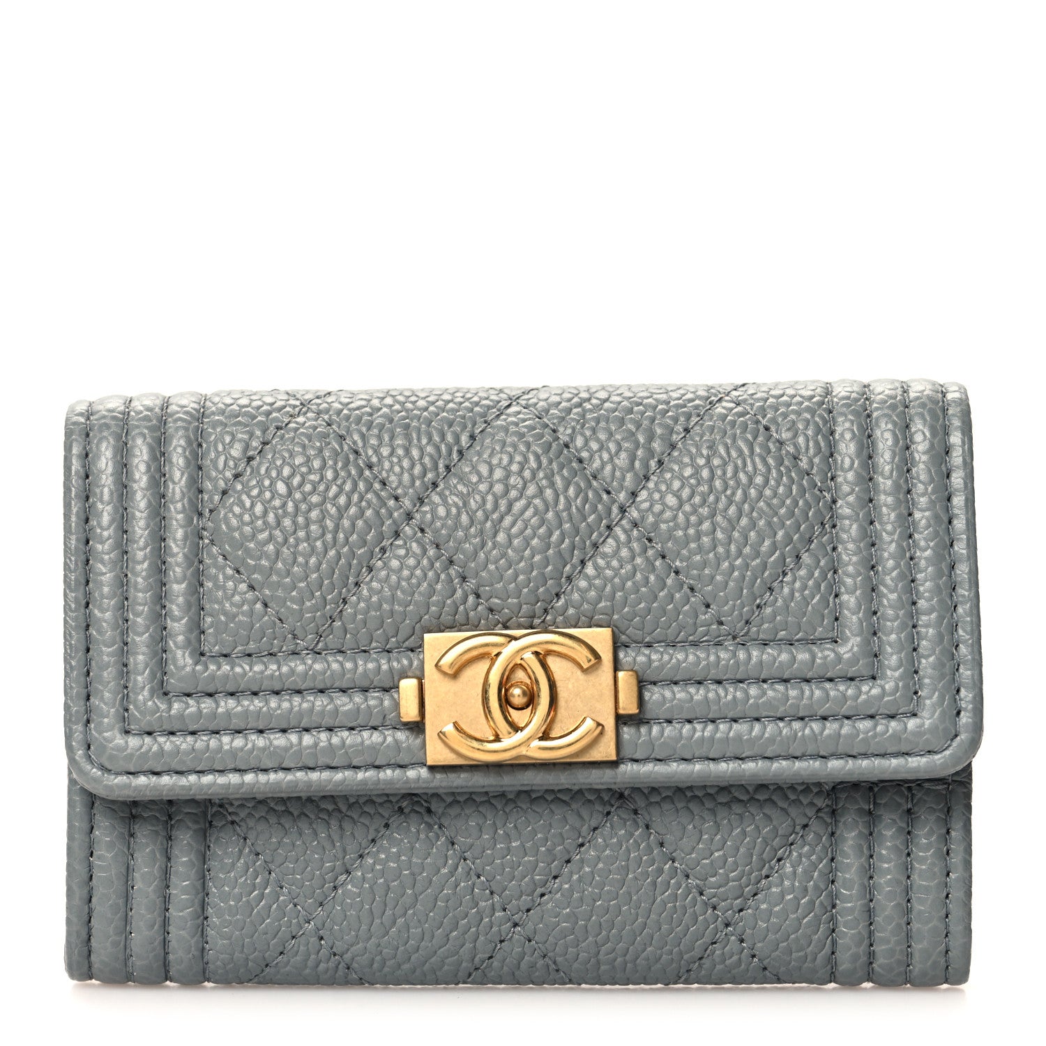 Chanel Caviar Quilted Boy Flap Card Holder Grey 1 of 9