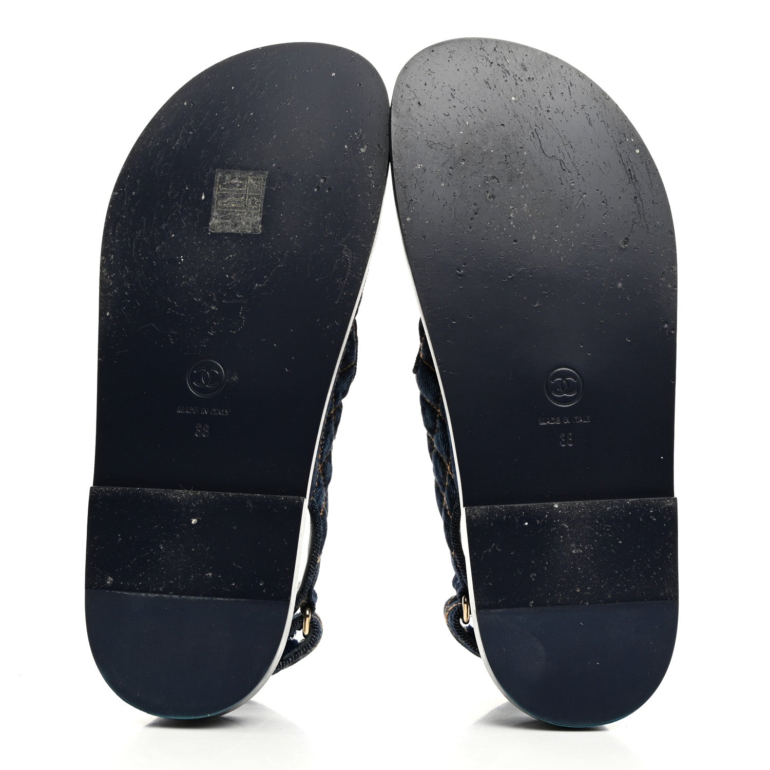 Chanel Denim Velcro Dad Sandals 38 Navy Blue 5 of 9