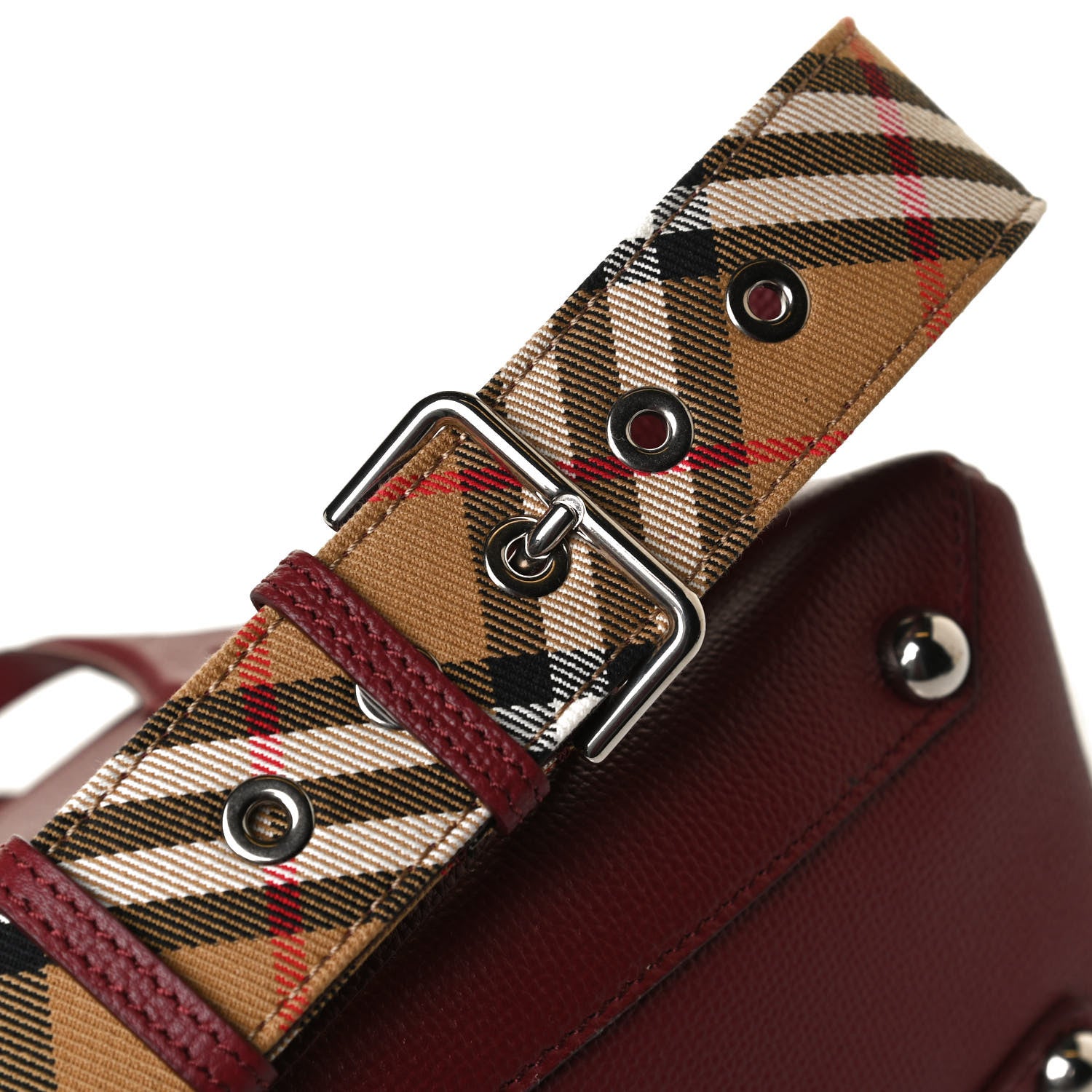 Burberry Grainy Calfskin House Check Baby Banner Tote Crimson 10 of 11