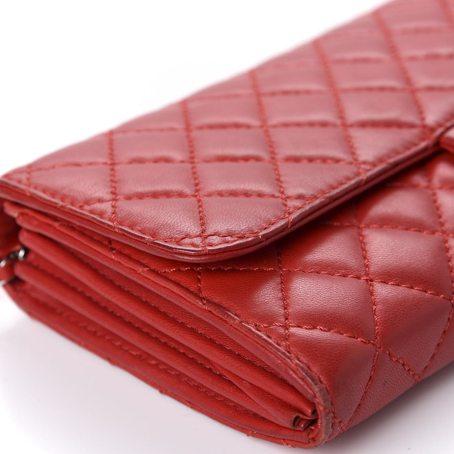 Lambskin Quilted Chain Clutch Flap Red