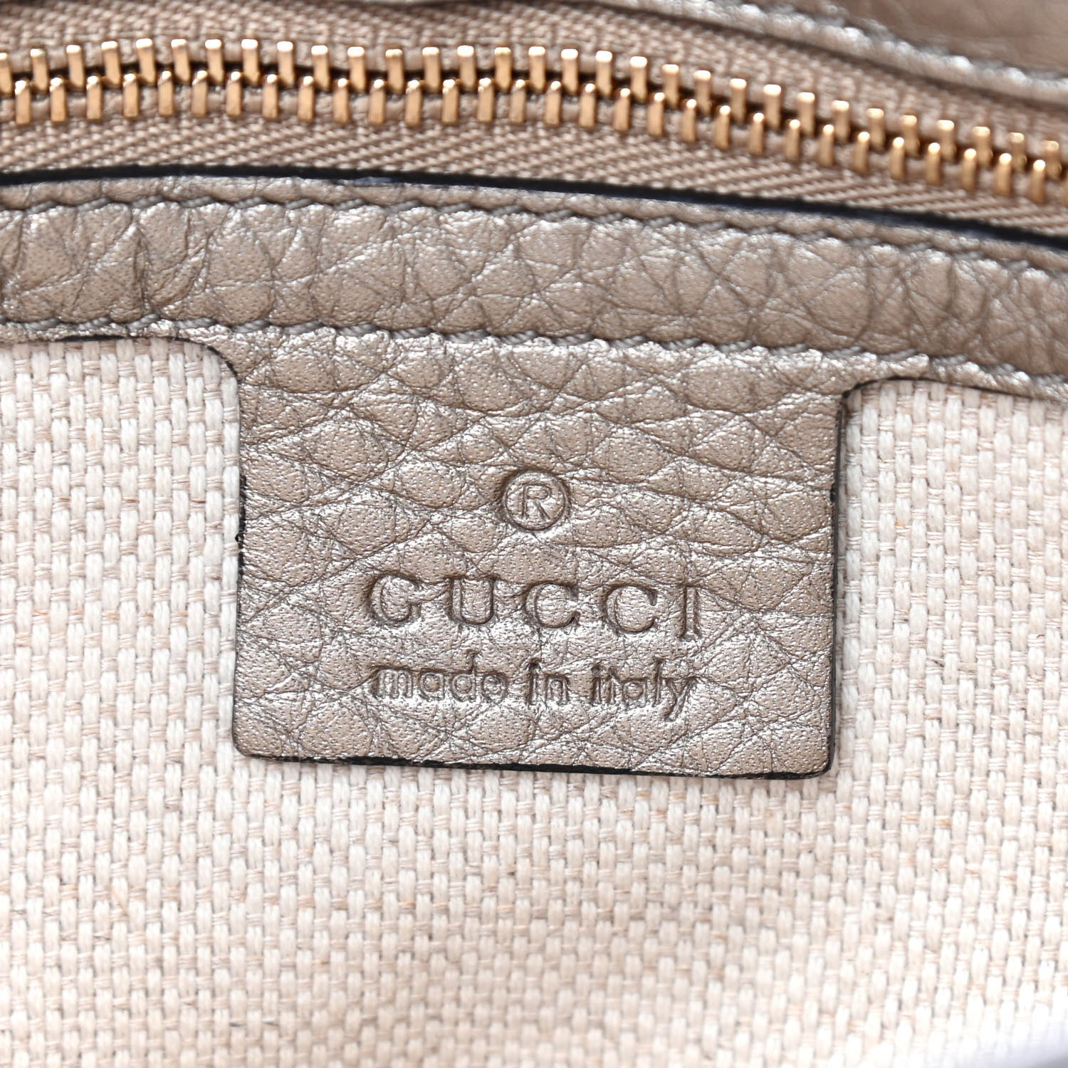 Gucci Metallic Pebbled Calfskin Medium Soho Flap Crossbody Golden Beige 6 of 11