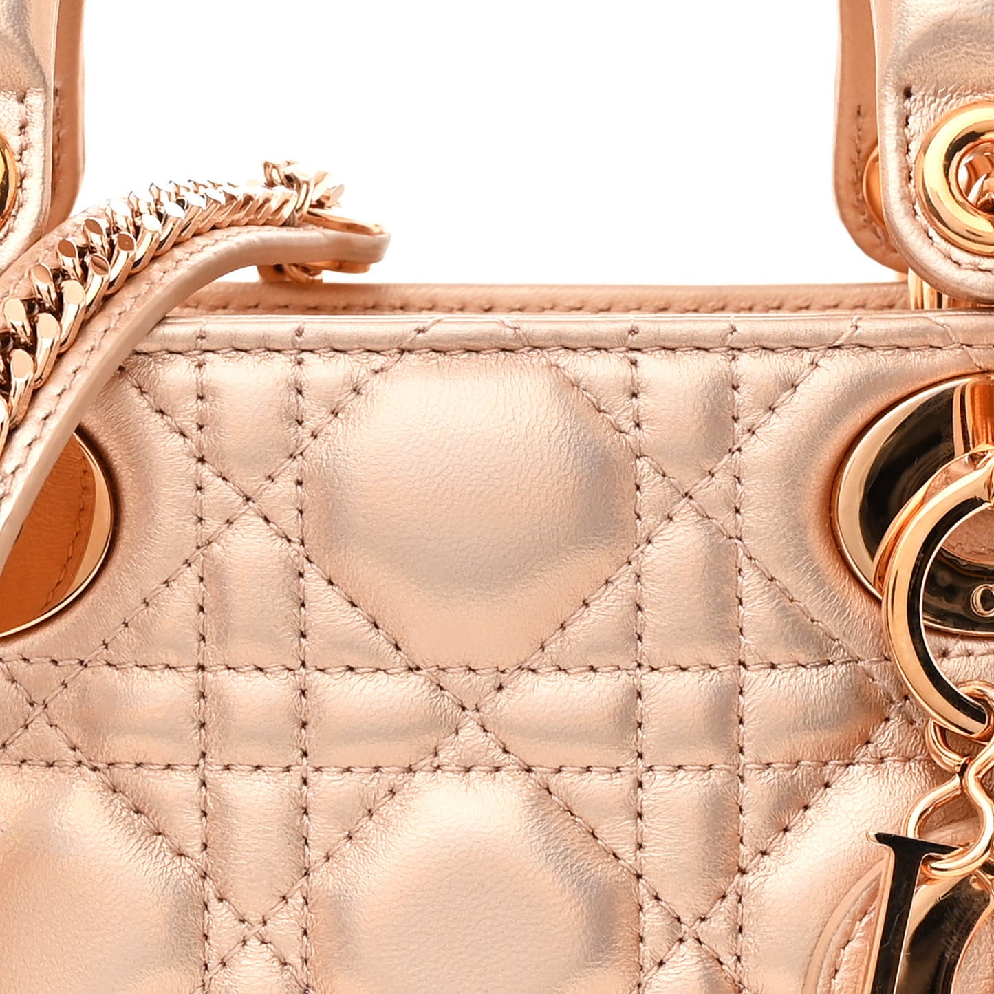 Metallic Lambskin Cannage Mini Lady Dior Gold Rose